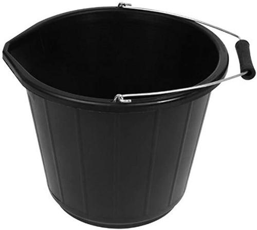 Black plastic builders bucket - builders,