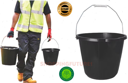 Black plastic builders bucket - plastic,