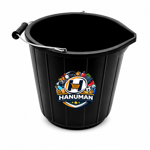 Black plastic bucket - plastic,